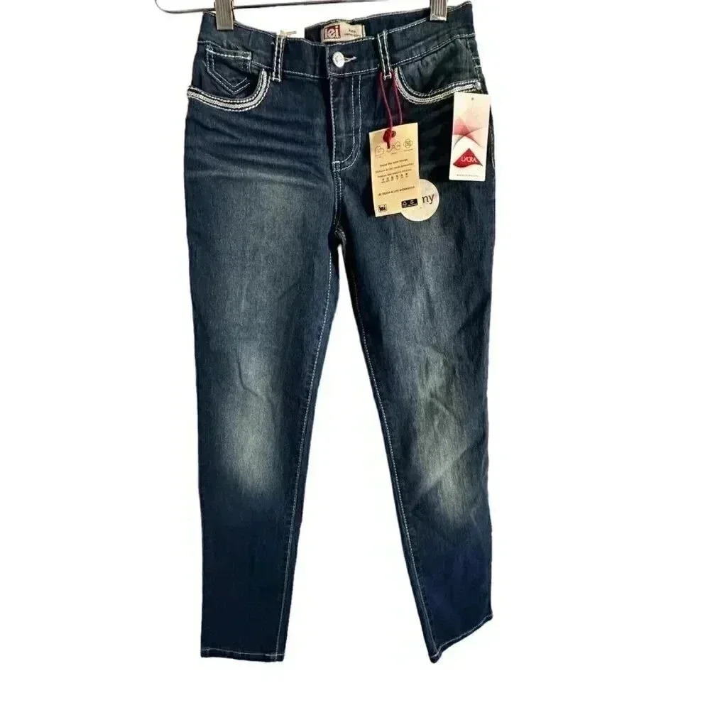 l.e.i. kate low rise skinny jeans girl’s size 14 med wash sequece pockets